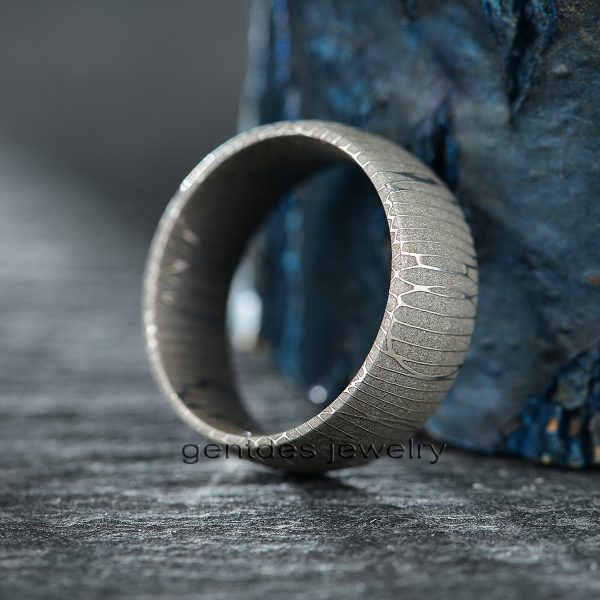 Damascus Steel Ring,Wedding Bands Ring, 8MM Silver Ring, Promise Ring, Egagement Ring, Comfort Fit Ring, Unique Texture Ring - 图片 4