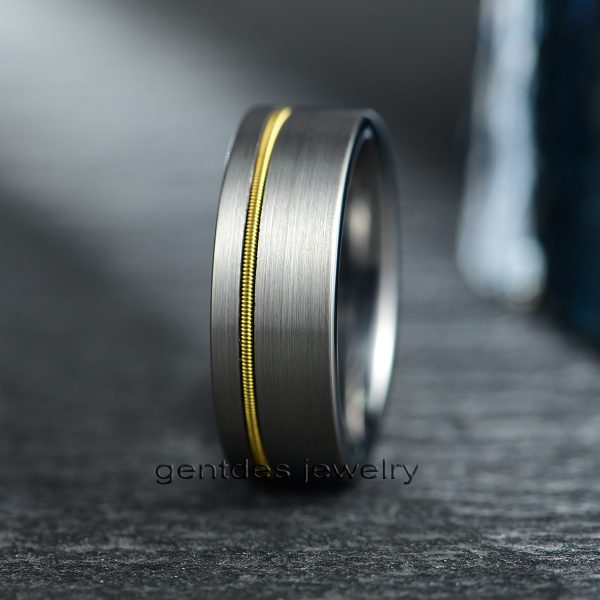 Guitar String Ring, Sliver Tungsten Wedding Band, Guitar Wedding Ring, Wedding Band for Men, Guitarist Gift - 图片 6