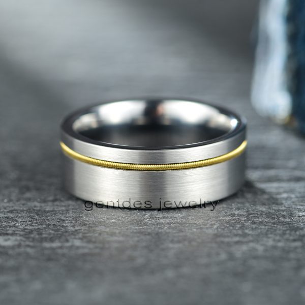Guitar String Ring, Sliver Tungsten Wedding Band, Guitar Wedding Ring, Wedding Band for Men, Guitarist Gift - 图片 5