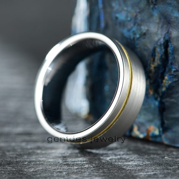 Guitar String Ring, Sliver Tungsten Wedding Band, Guitar Wedding Ring, Wedding Band for Men, Guitarist Gift - 图片 4