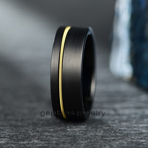 8MM Tungsten Carbide Ring, Guitar String Ring, Matte Brushed Finish, Minimalist Black Ring, Musician Ring, Guitarist Ring, Wedding Ring - 图片 2