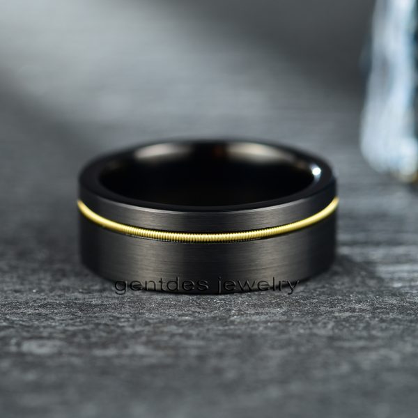 8MM Tungsten Carbide Ring, Guitar String Ring, Matte Brushed Finish, Minimalist Black Ring, Musician Ring, Guitarist Ring, Wedding Ring - 图片 3