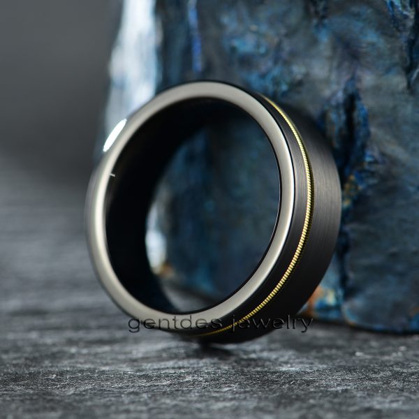 8MM Tungsten Carbide Ring, Guitar String Ring, Matte Brushed Finish, Minimalist Black Ring, Musician Ring, Guitarist Ring, Wedding Ring - 图片 4