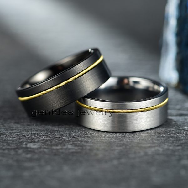 8MM Tungsten Carbide Ring, Guitar String Ring, Matte Brushed Finish, Minimalist Black Ring, Musician Ring, Guitarist Ring, Wedding Ring - 图片 6