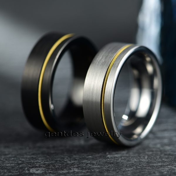8MM Tungsten Carbide Ring, Guitar String Ring, Matte Brushed Finish, Minimalist Black Ring, Musician Ring, Guitarist Ring, Wedding Ring - 图片 5