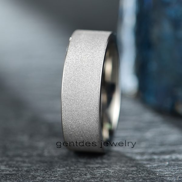 Titanium Wedding Ring, Delicate Engagement Ring, Flash Glitter Ring, Silver Shiny Ring, Comfort Fit 8MM - 图片 4