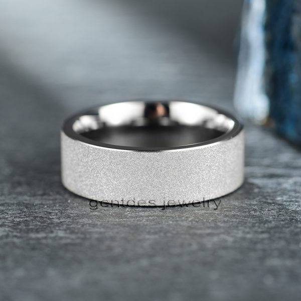 Titanium Wedding Ring, Delicate Engagement Ring, Flash Glitter Ring, Silver Shiny Ring, Comfort Fit 8MM - 图片 3