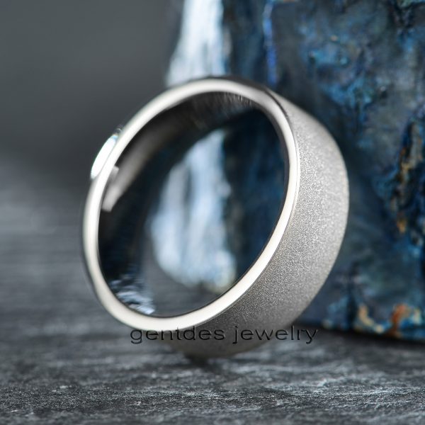 Titanium Wedding Ring, Delicate Engagement Ring, Flash Glitter Ring, Silver Shiny Ring, Comfort Fit 8MM - 图片 2