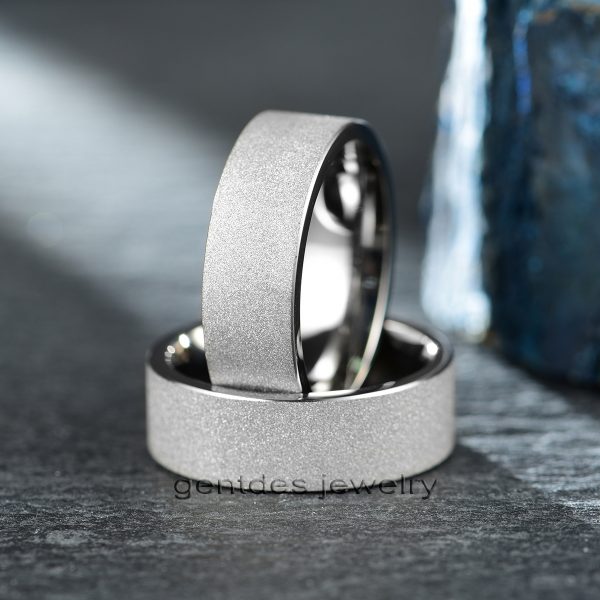 Titanium Wedding Ring, Delicate Engagement Ring, Flash Glitter Ring, Silver Shiny Ring, Comfort Fit 8MM - 图片 5