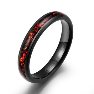 Opal Wedding Ring, 4MM Titanium Ring, Black Ring, Couple Ring Set, Comfort Fit For Engagement