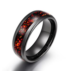 Tungsten Carbide Ring, Galaxy Opal Wedding Ring, Wedding Band, Black Ring, Dome