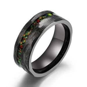 Titanium Ring, Crushed Opal Ring, Matte Black Ring, Brushed Hammered Ring, Wedding Ring For Men, Comfort Fit
