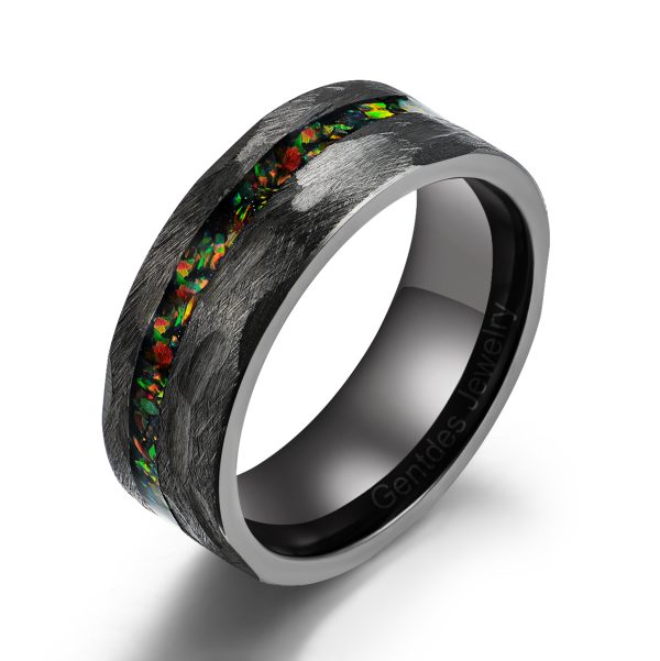 Titanium Ring, Crushed Opal Ring, Matte Black Ring, Brushed Hammered Ring, Wedding Ring For Men, Comfort Fit
