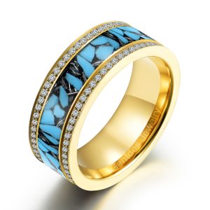 Titanium Wedding Band With CZ Stone, Gold Ring, Turquoise And Meteorite Ring, Promise Ring
