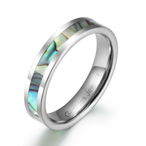 Abalone Shell Tungsten Ring, 4mm Wedding Ring, Engagement Ring, Anniversary Engagement Gift