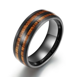 Ceramic Engagement Band, Koa Wooden Ring, Black Ring, Men's wedding Band Ring, Gifts For Him