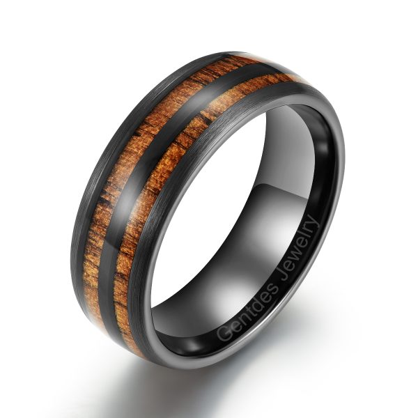 Ceramic Engagement Band, Koa Wooden Ring, Black Ring, Men's wedding Band Ring, Gifts For Him
