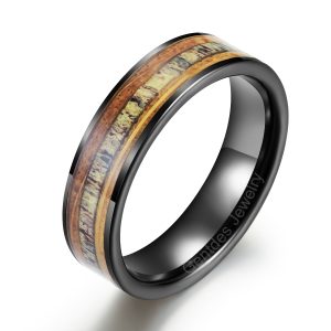 Ceramic Ring, Whisky Barrel Wood Ring, Antler Ring, Men's wedding Ring, Promise Ring, 6MM High Polish