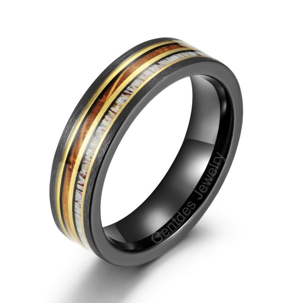 Deer Antler Ring, Tungsten Wedding Bands, Brushed Finished Ring, Wooden Ring, Whiskey Barrel Rings For Men, Promise Ring