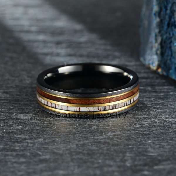 Deer Antler Ring, Tungsten Wedding Bands, Brushed Finished Ring, Wooden Ring, Whiskey Barrel Rings For Men, Promise Ring - 图片 4