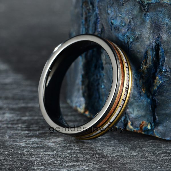 Deer Antler Ring, Tungsten Wedding Bands, Brushed Finished Ring, Wooden Ring, Whiskey Barrel Rings For Men, Promise Ring - 图片 3