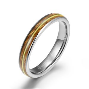 Gold Guitar String Ring, Tungsten Engagement Ring, Wooden ring for men, 8mm Comfort Fit Mens Ring, His And Hers Wedding Ring