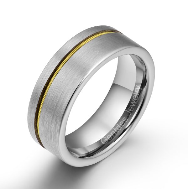 Guitar String Ring, Sliver Tungsten Wedding Band, Guitar Wedding Ring, Wedding Band for Men, Guitarist Gift
