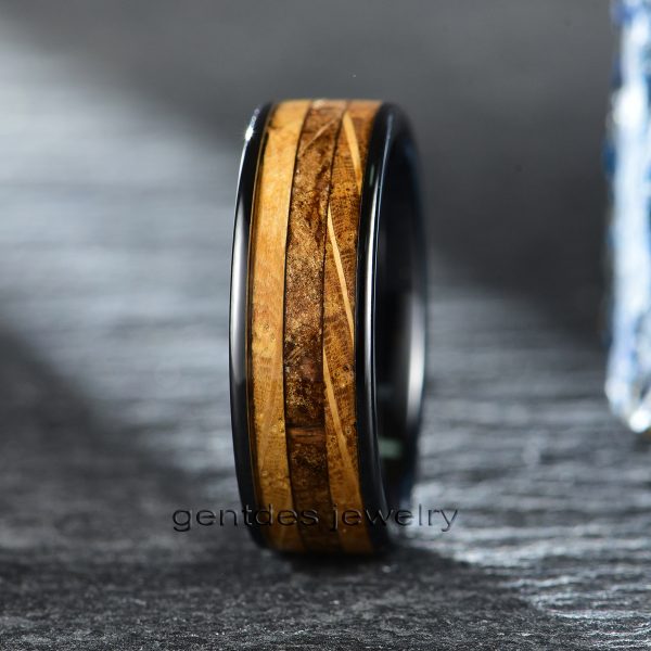 Tungsten Crbide Ring, Tobacco Ring, Whisky Barrel Wood Ring, Wooden Ring,Anniversary Ring, Wedding Bands Ring - 图片 4