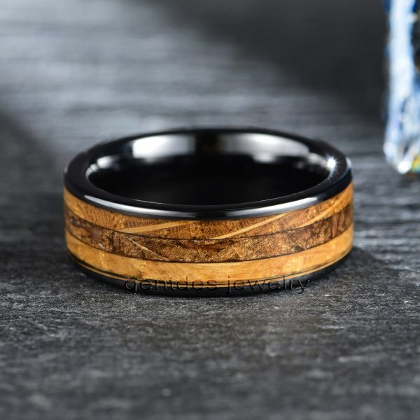 Tungsten Crbide Ring, Tobacco Ring, Whisky Barrel Wood Ring, Wooden Ring,Anniversary Ring, Wedding Bands Ring - 图片 3