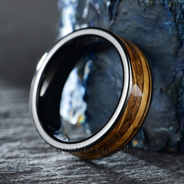 Tungsten Crbide Ring, Tobacco Ring, Whisky Barrel Wood Ring, Wooden Ring,Anniversary Ring, Wedding Bands Ring - 图片 2