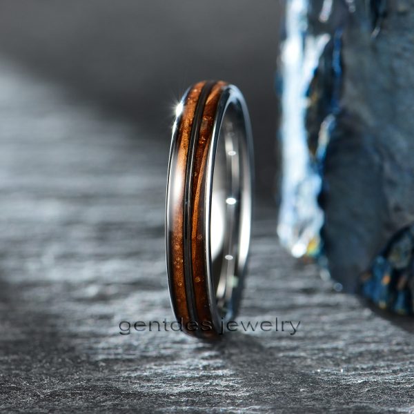 Tungsten Crbide Ring, OliveWood Ring, Whisky Barrel Wood Ring, Wooden Ring,Unisex Anniversary Ring, Wedding Ring - 图片 3