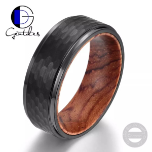 Black Tungsten Ring, Snake Wood Ring, Hammered Texture Ring, Wooden Ring,Men’s Women's Anniversary Ring, Wedding Ring
