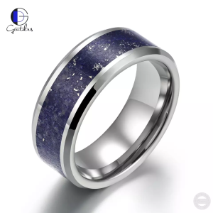 Tungsten Carbide Ring, Lapis Lazuli Ring, 8MM Silver Ring, Beveled Edges Ring, Mens Wedding Bands Ring, Comfort Fit Ring