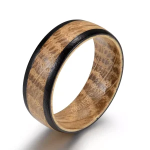 Whiskey Barrel Wood, Ebony Ring, 8mm Wooden Rings, Mens Wedding Ring, 8MM Engagement Bands, Handmade Jewelry