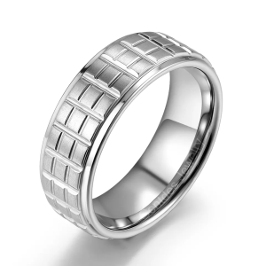 8mm Tungsten Wedding Band, Complicated Notch Detailing , Mens Band, Engagement Promise Ring