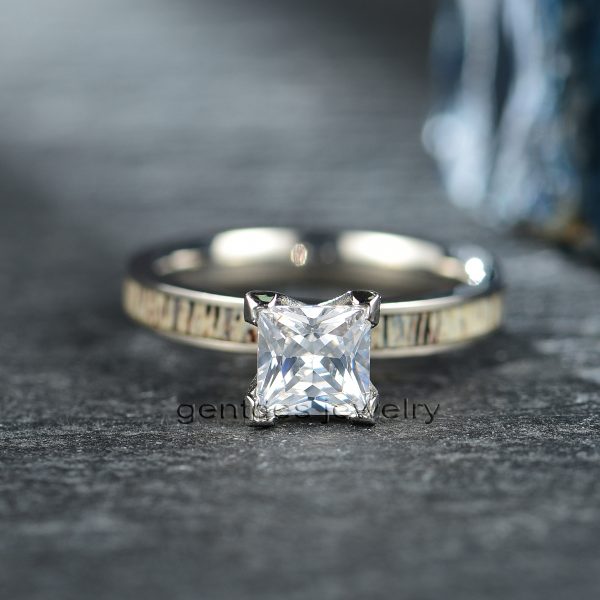 Titanium Ring Sliver,  Engagement Band, 4MM Comfort Fit, Antler Ring, CZ Stone Ring, Promise Ring - 图片 4