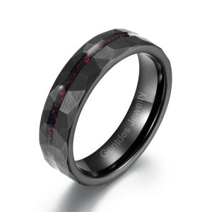 Black Hammered Ring, Tungsten Carbide Ring, Opal Ring, Men's Ring, Promise Ring, 6MM Comfort Fit